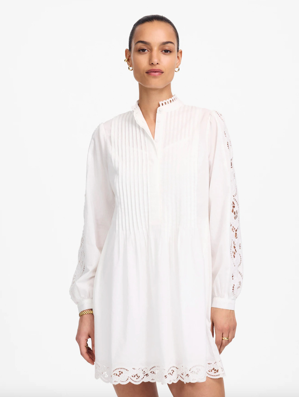 Madewell Pintucked Eyelet Mini Dress Boho Cotton Cottagecore White Small NWT